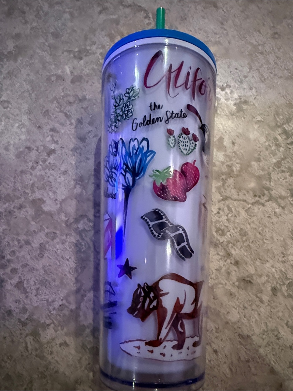 California-themed Straw Tumbler with Straw - White & Blue